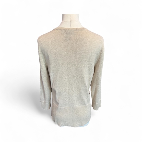 ✨🤍 EUC WHITE HOUSE BLACK MARKET Champagne Metallic Embellished Cardigan | Sz M - Picture 4 of 7